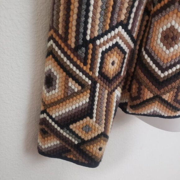 Chico's Women's Cardigan Jacket Medium Brown Boho 3D Knit Mod Retro Lagenlook - Picture 5 of 10